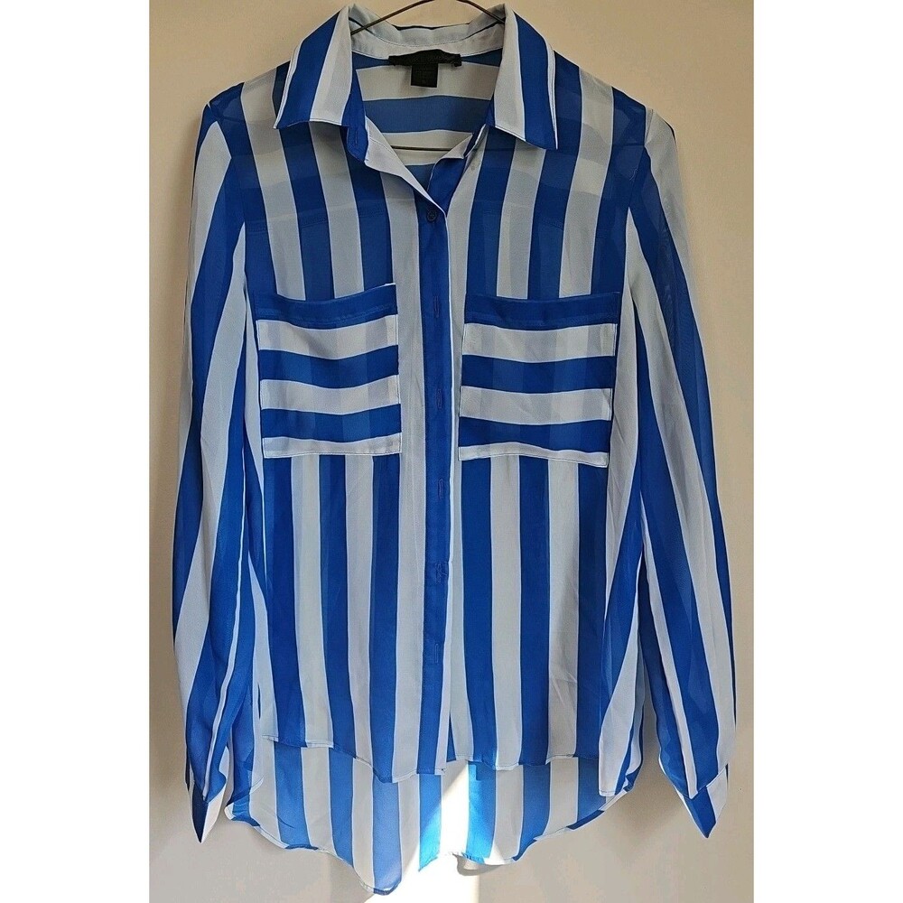 Lime Blue Brand Sheer Blouse Blue & White Stripe Size S